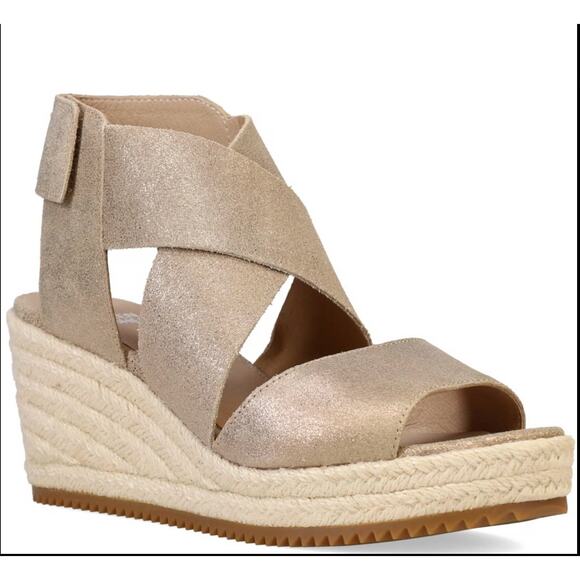Eileen Fisher Women’s 8 Tan Suede Espadrille Wedge Sandals Ankle Strap Platform - Picture 1 of 4